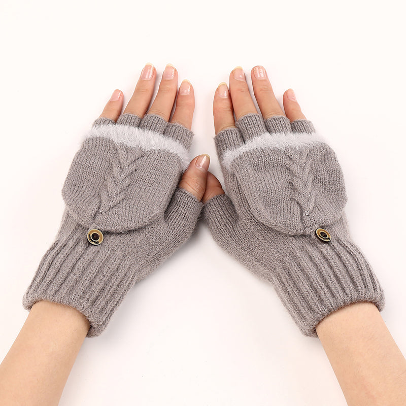 GloveGleam - 編み込みフィンガーレスフリップグローブ