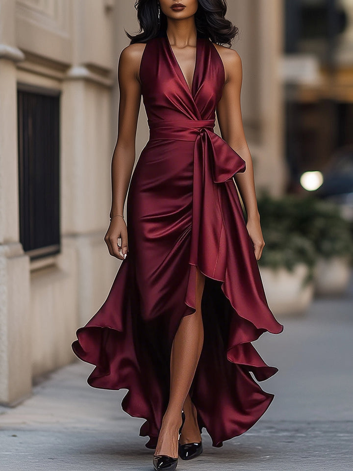 Imesha - サテンのドレス（ドレープウエスト）