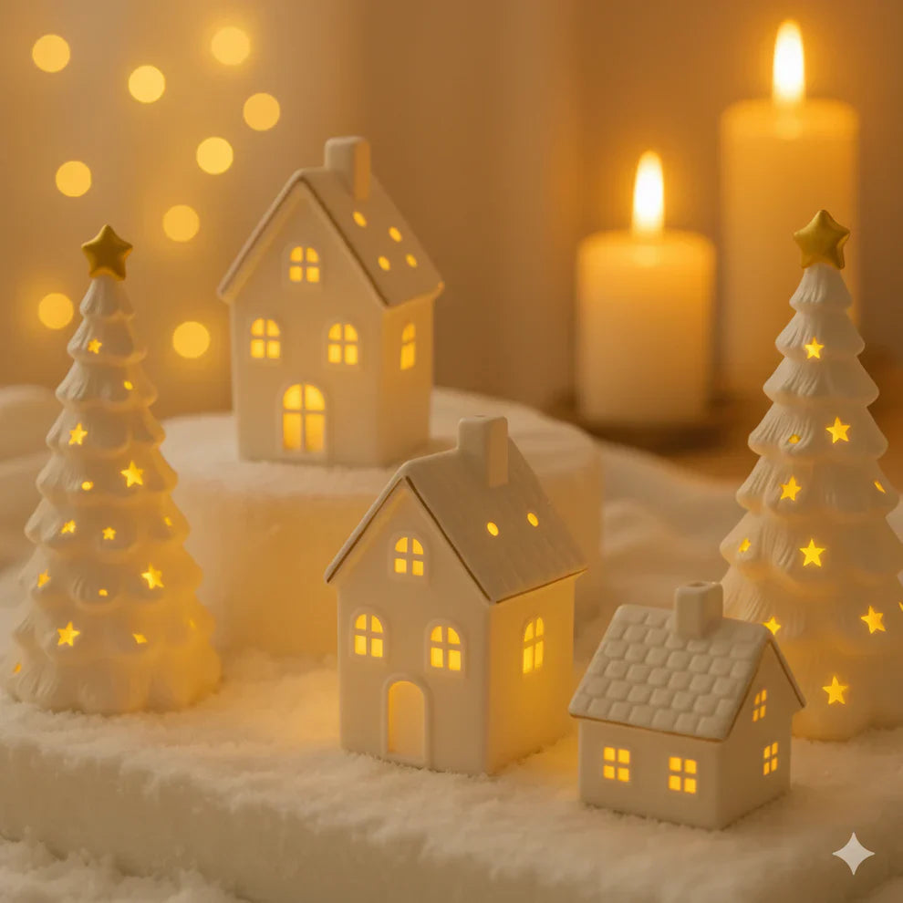 SnowLume - セラミック製クリスマスビレッジ LEDデコレーションセット