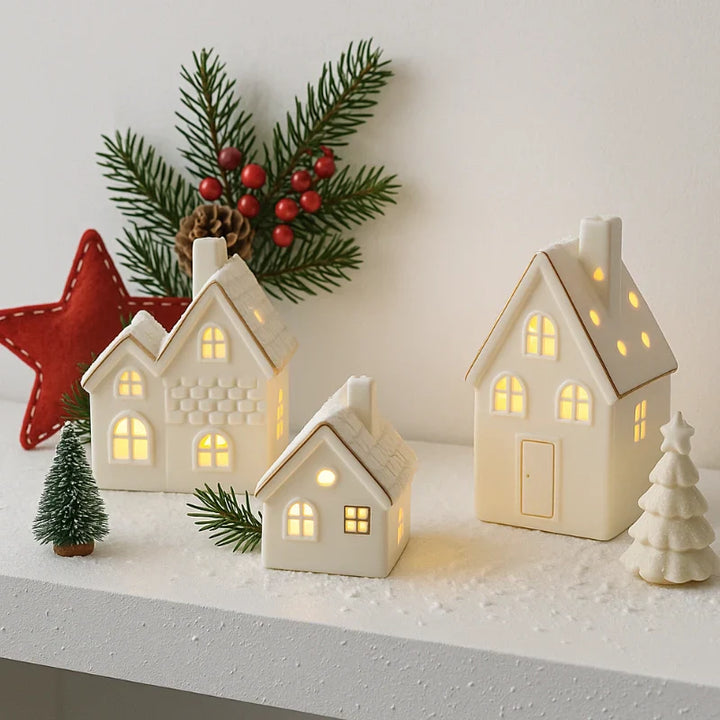 SnowLume - セラミック製クリスマスビレッジ LEDデコレーションセット