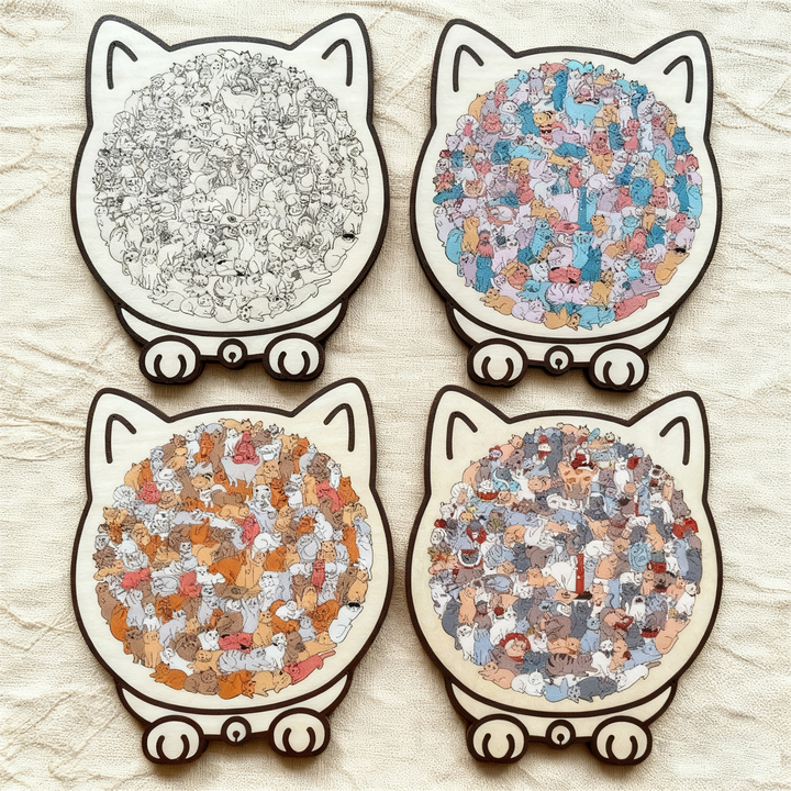 KittyCluster - 135ピース 木製 猫の形 パズル