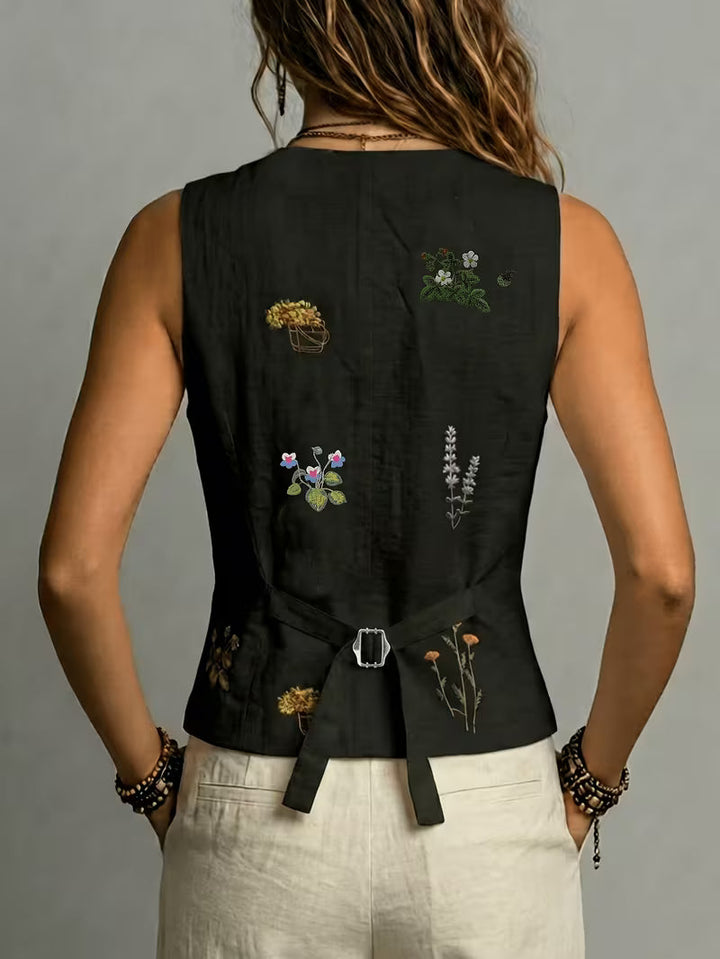 Zarelle - 刺繍入りノースリーブリネンベスト