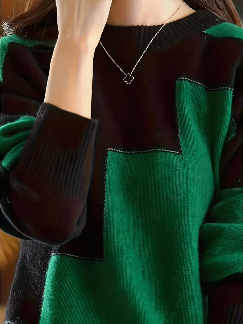 Marvelle - カラーブロック クルーネック 長袖セーター