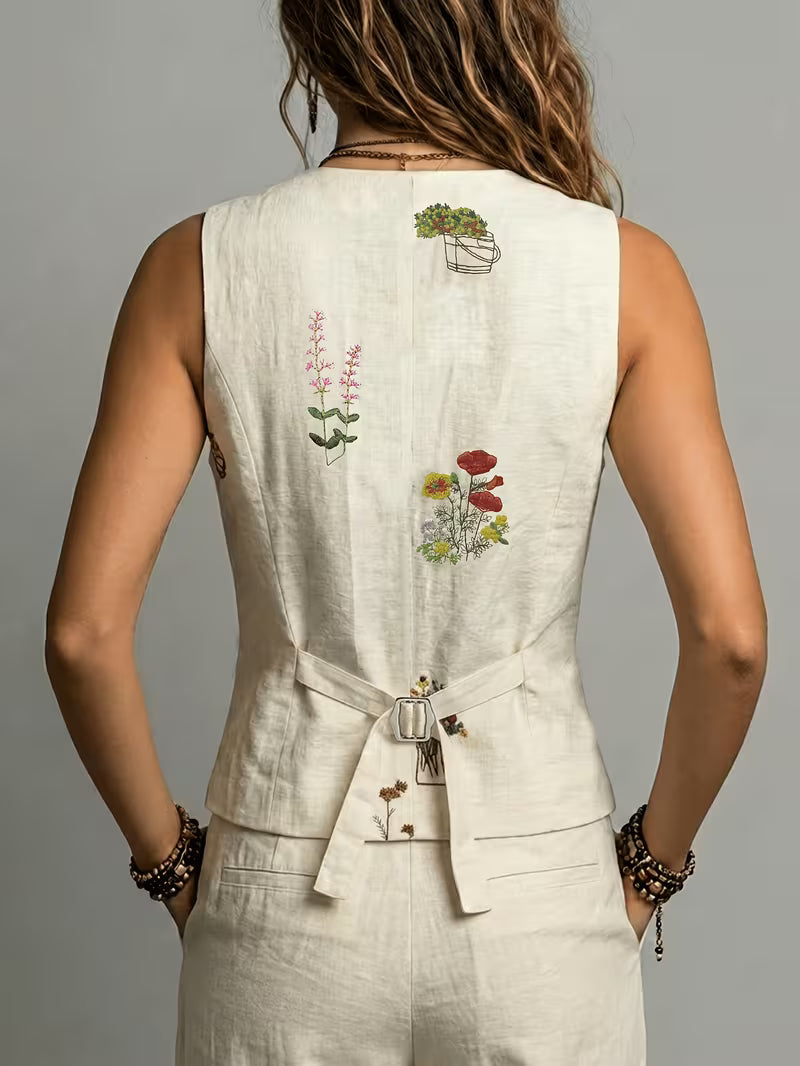 Zarelle - 刺繍入りノースリーブリネンベスト