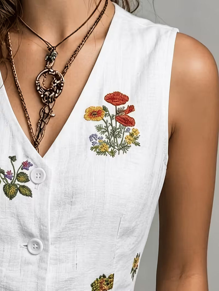 Zarelle - 刺繍入りノースリーブリネンベスト
