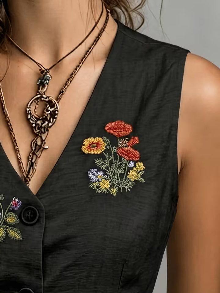 Zarelle - 刺繍入りノースリーブリネンベスト