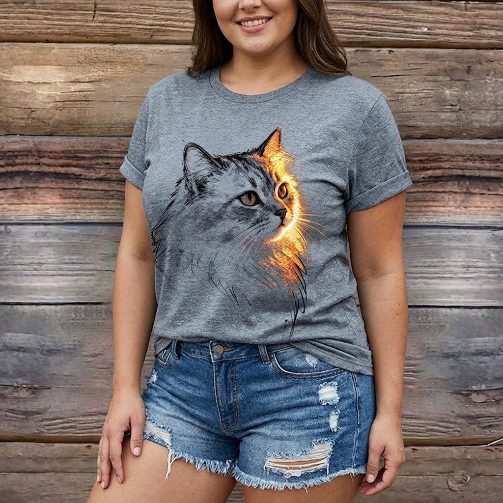 Meyya - カジュアルな猫柄Tシャツ