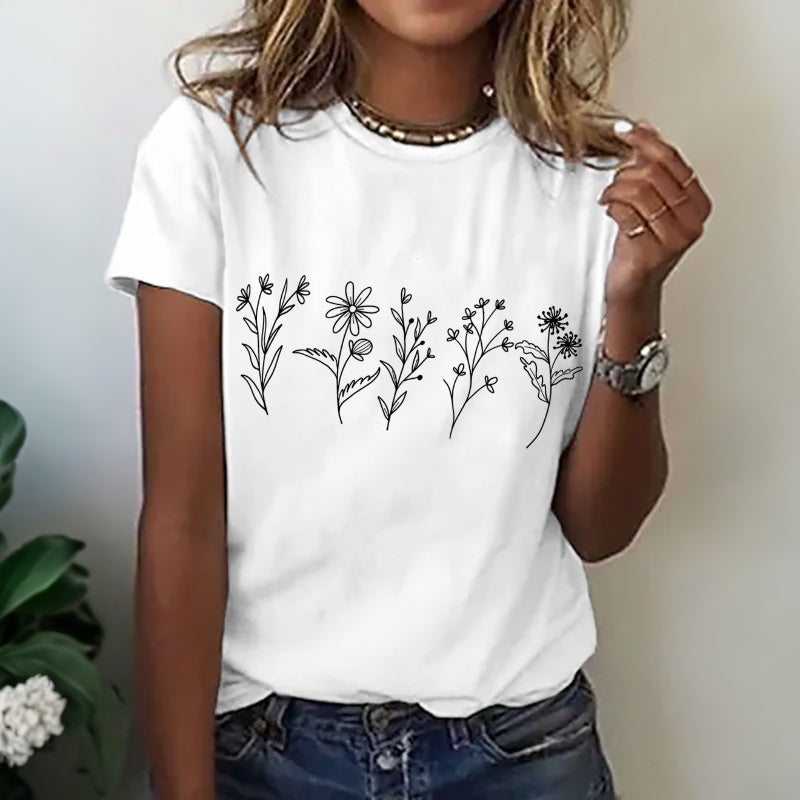 Melia - カジュアルな花柄プリントTシャツ