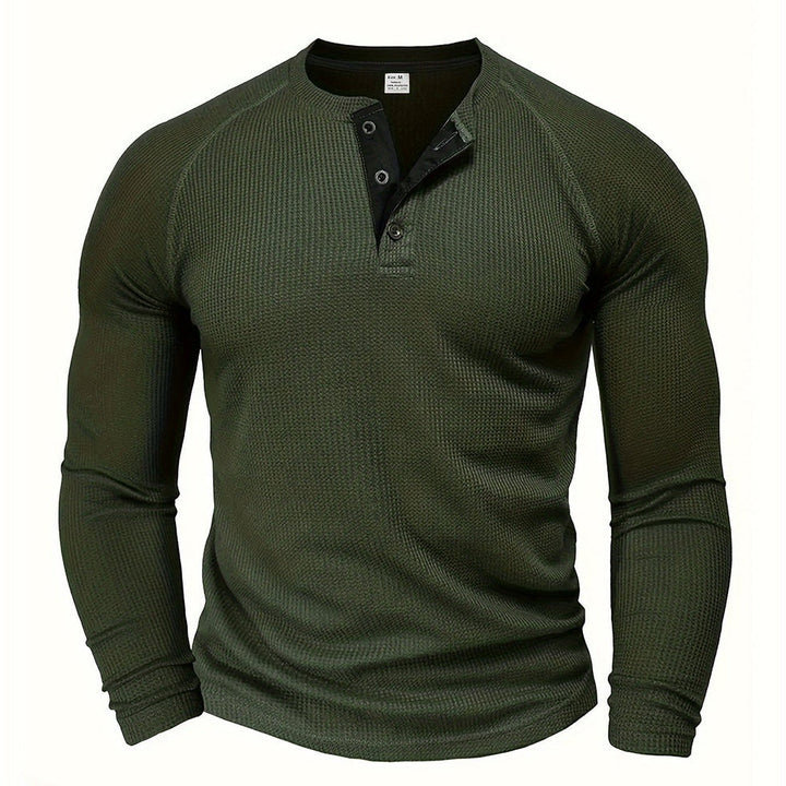 Jarik - テクスチャード加工のロングスリーブ・ヘンリーネックTシャツ