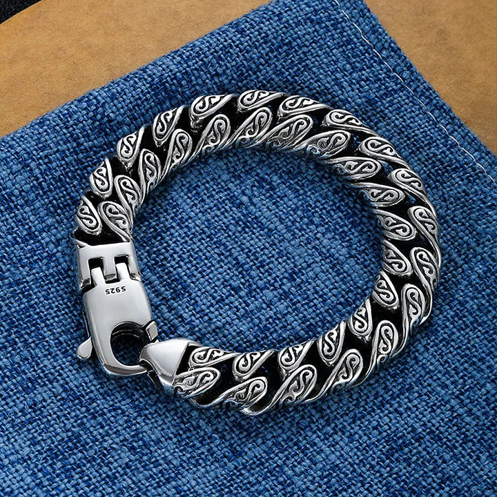 MotifLuxe - アラベスク留め具付きシルバーブレスレット