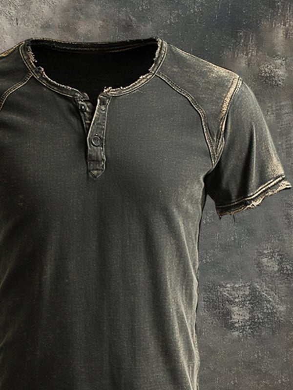 メンズ ヴィンテージ ウォッシュド ディストレスド ショートスリーブ Tシャツ
