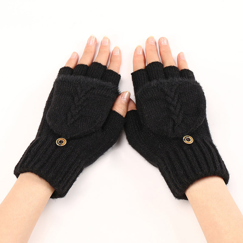 GloveGleam - 編み込みフィンガーレスフリップグローブ