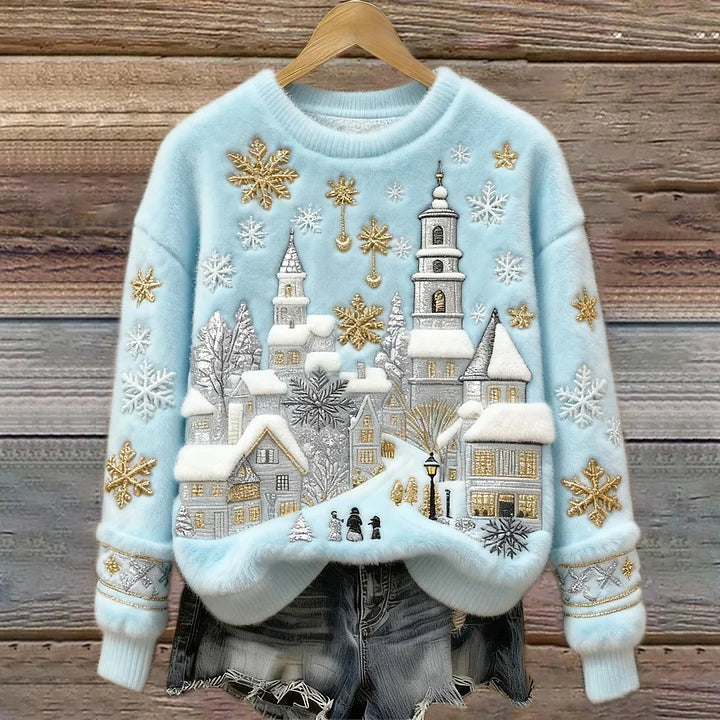 Kenisha - クリスマス雪景色刺繍の温かいセーター