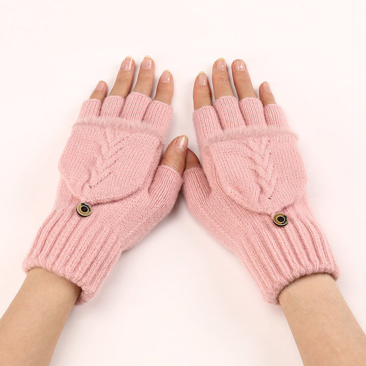 GloveGleam - 編み込みフィンガーレスフリップグローブ