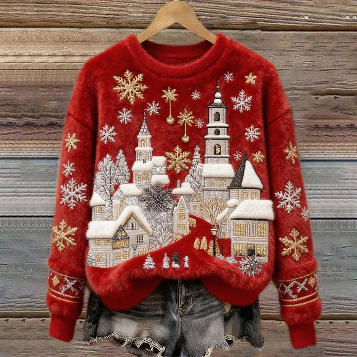 Kenisha - クリスマス雪景色刺繍の温かいセーター