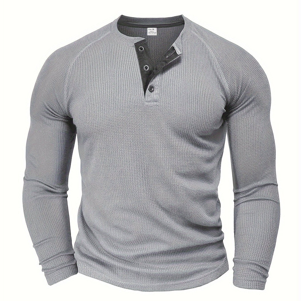 Jarik - テクスチャード加工のロングスリーブ・ヘンリーネックTシャツ