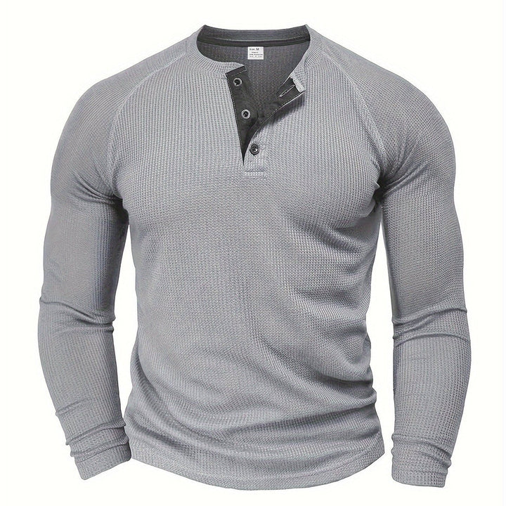 Jarik - テクスチャード加工のロングスリーブ・ヘンリーネックTシャツ