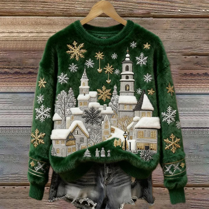 Kenisha - クリスマス雪景色刺繍の温かいセーター