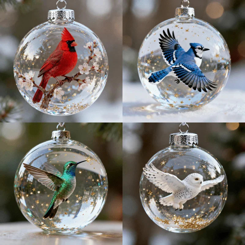 FrostFlight - 可愛い小鳥のガラス製クリスマスオーナメントコレクション