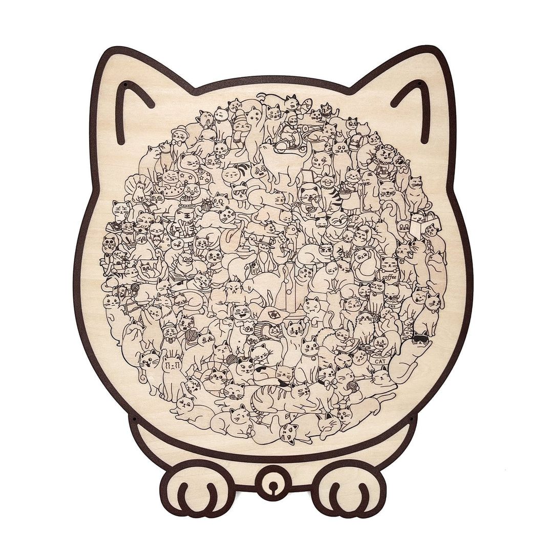 KittyCluster - 135ピース 木製 猫の形 パズル
