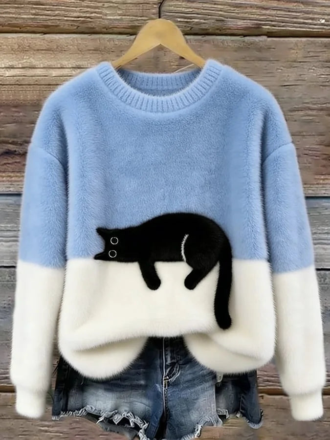 Zaidia – かわいい猫の刺繍入り ほっこりニットセーター