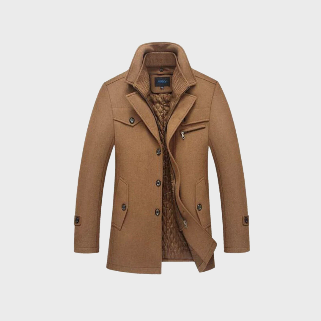 Sabron - フロントファスナー付きキルテッドウールコート