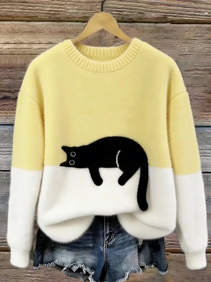 Zaidia – かわいい猫の刺繍入り ほっこりニットセーター