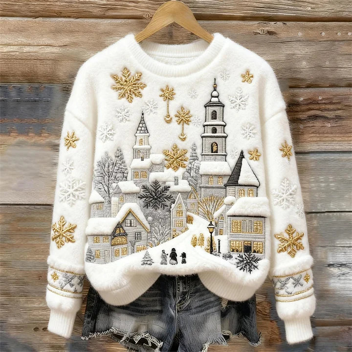 Kenisha - クリスマス雪景色刺繍の温かいセーター
