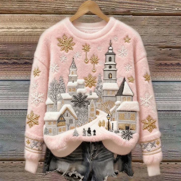 Kenisha - クリスマス雪景色刺繍の温かいセーター