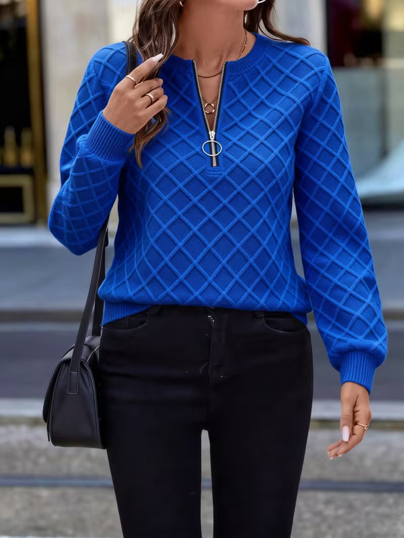 Juliet - 長袖 テクスチャード ジップネック スウェットシャツ