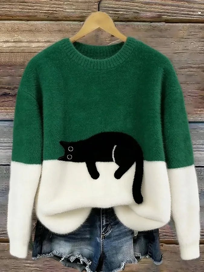 Zaidia – かわいい猫の刺繍入り ほっこりニットセーター