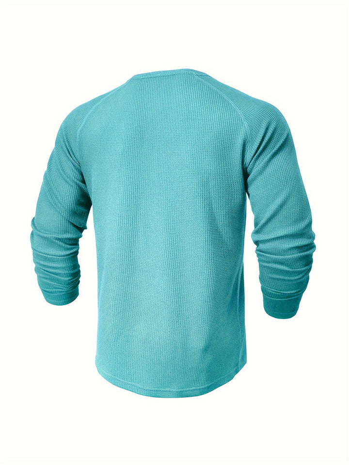 Jarik - テクスチャード加工のロングスリーブ・ヘンリーネックTシャツ