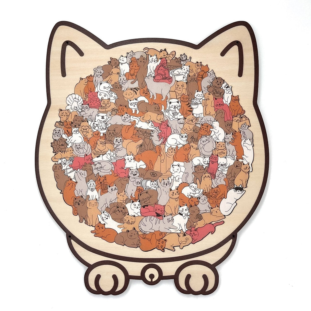KittyCluster - 135ピース 木製 猫の形 パズル