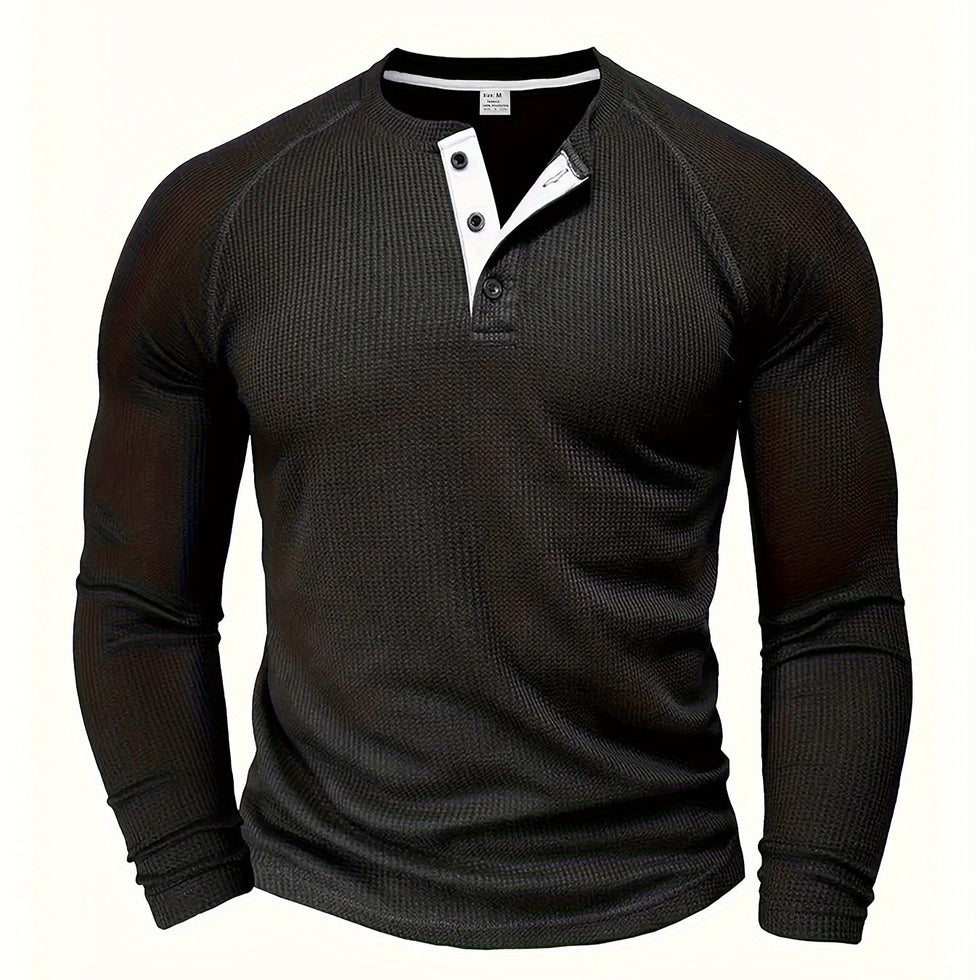 Jarik - テクスチャード加工のロングスリーブ・ヘンリーネックTシャツ