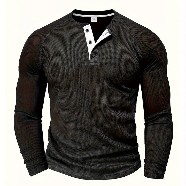 Jarik - テクスチャード加工のロングスリーブ・ヘンリーネックTシャツ