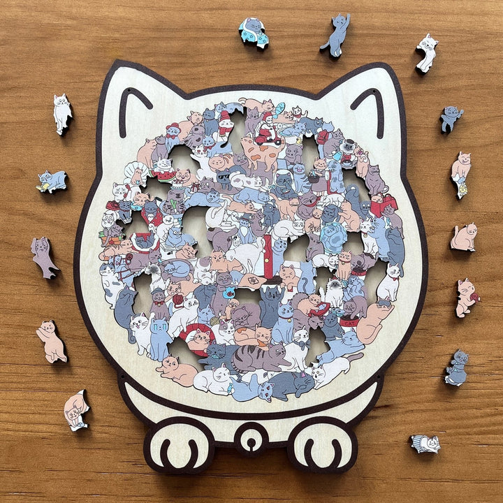 KittyCluster - 135ピース 木製 猫の形 パズル