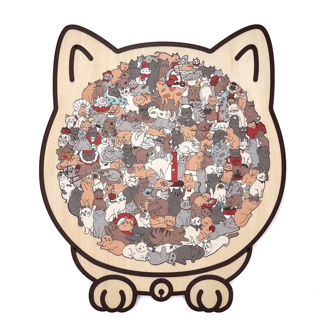 KittyCluster - 135ピース 木製 猫の形 パズル