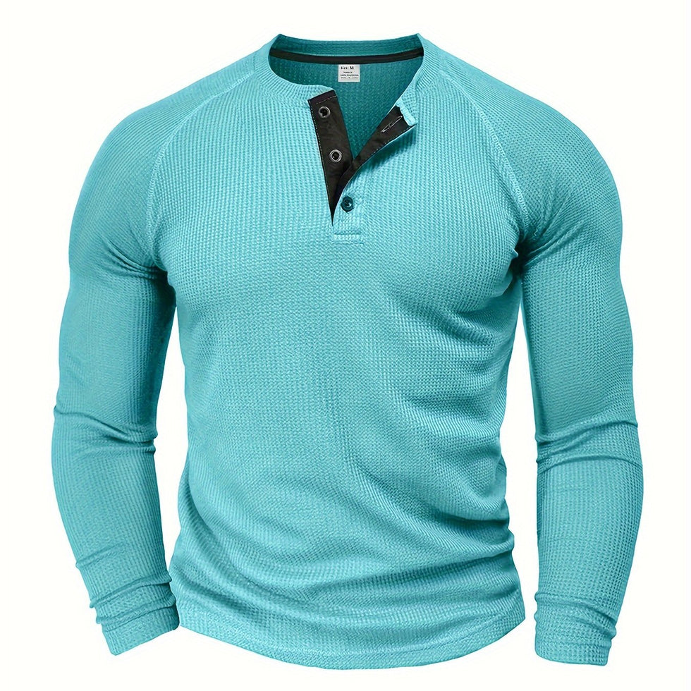 Jarik - テクスチャード加工のロングスリーブ・ヘンリーネックTシャツ
