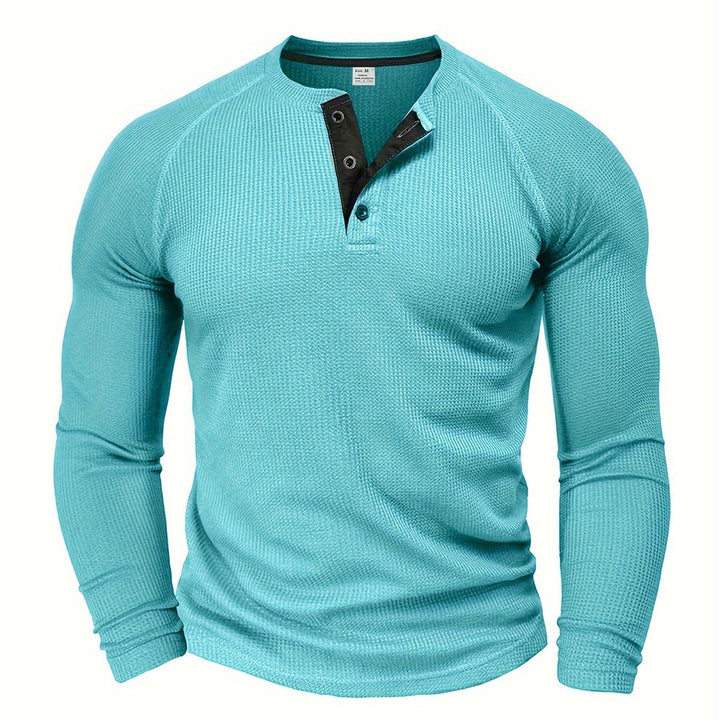 Jarik - テクスチャード加工のロングスリーブ・ヘンリーネックTシャツ