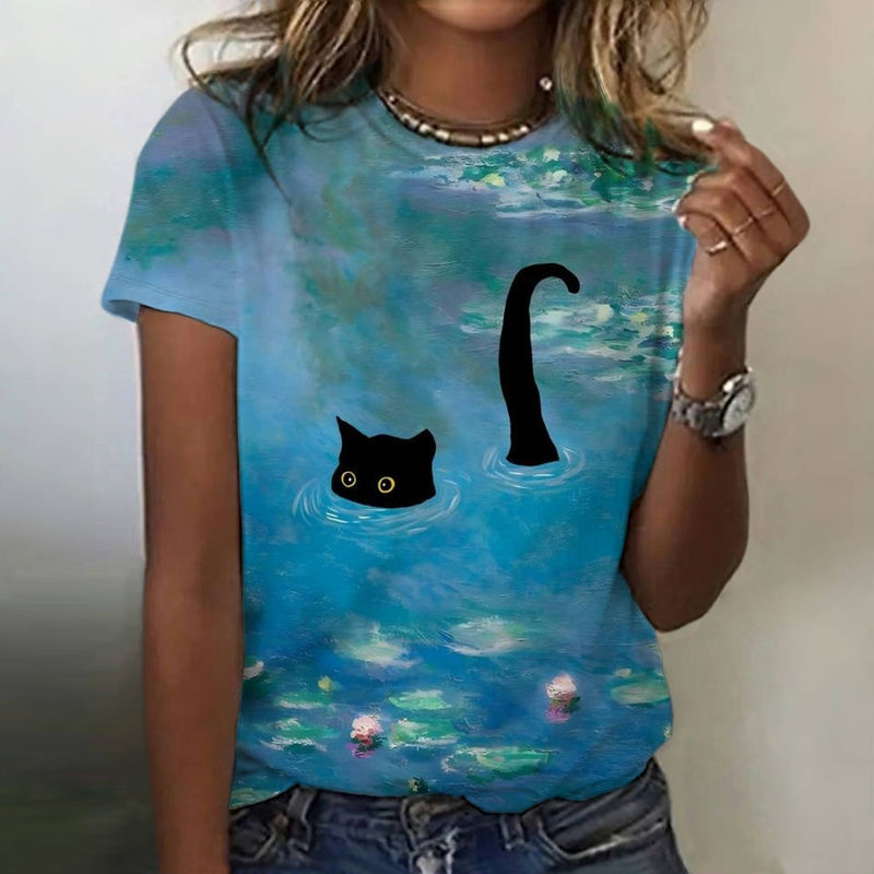 Phailin -  猫のプリントが施されたクリエイティブなTシャツ