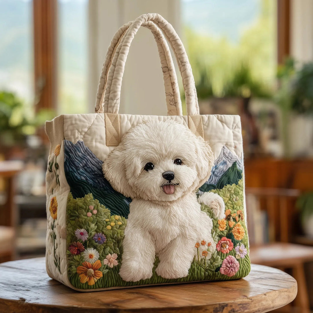 Wilairat - かわいい子犬柄のキルティングショルダートートバッグ