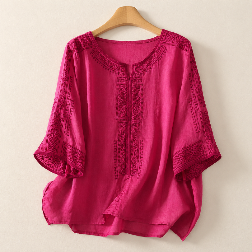 Zaanfi - 刺繍入りリネンブラウス