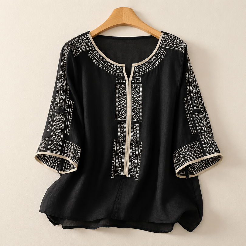 Zaanfi - 刺繍入りリネンブラウス