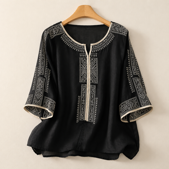 Zaanfi - 刺繍入りリネンブラウス