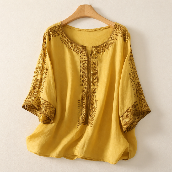 Zaanfi - 刺繍入りリネンブラウス