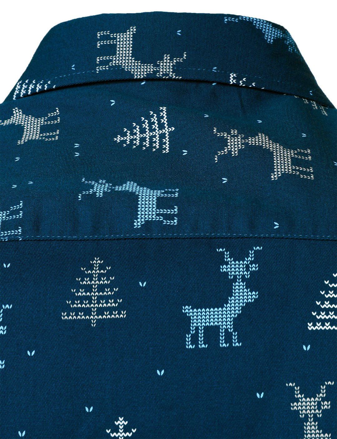 Rowan -  メンズ クリスマスツリーとムースのプリント 通気性のあるネイビーブルーの長袖シャツ