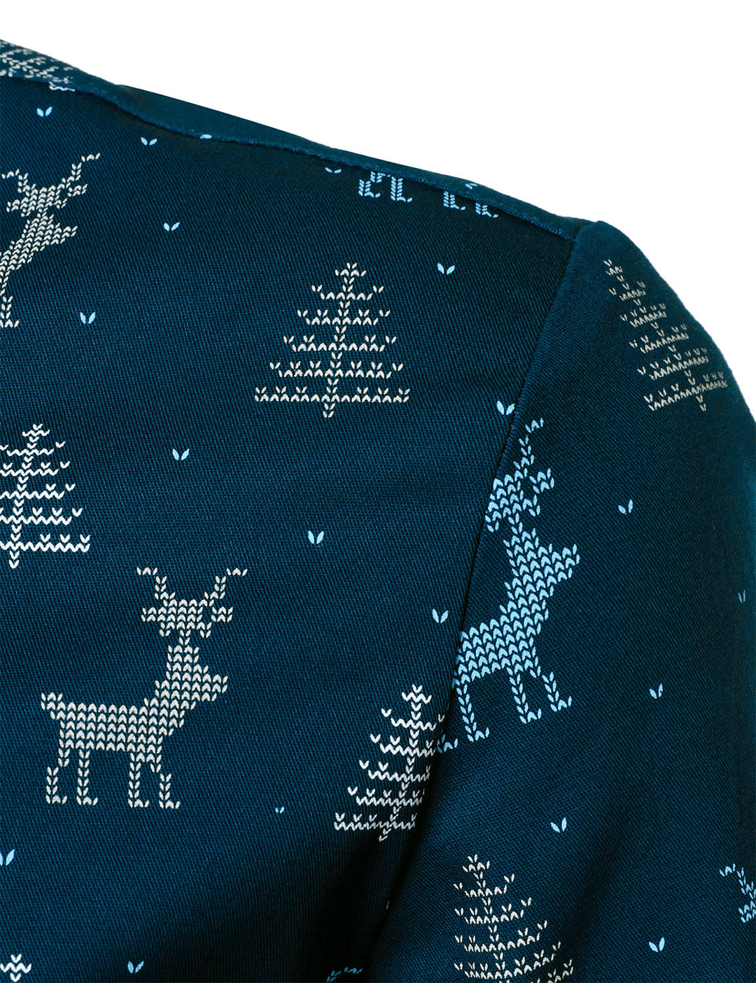 Rowan -  メンズ クリスマスツリーとムースのプリント 通気性のあるネイビーブルーの長袖シャツ
