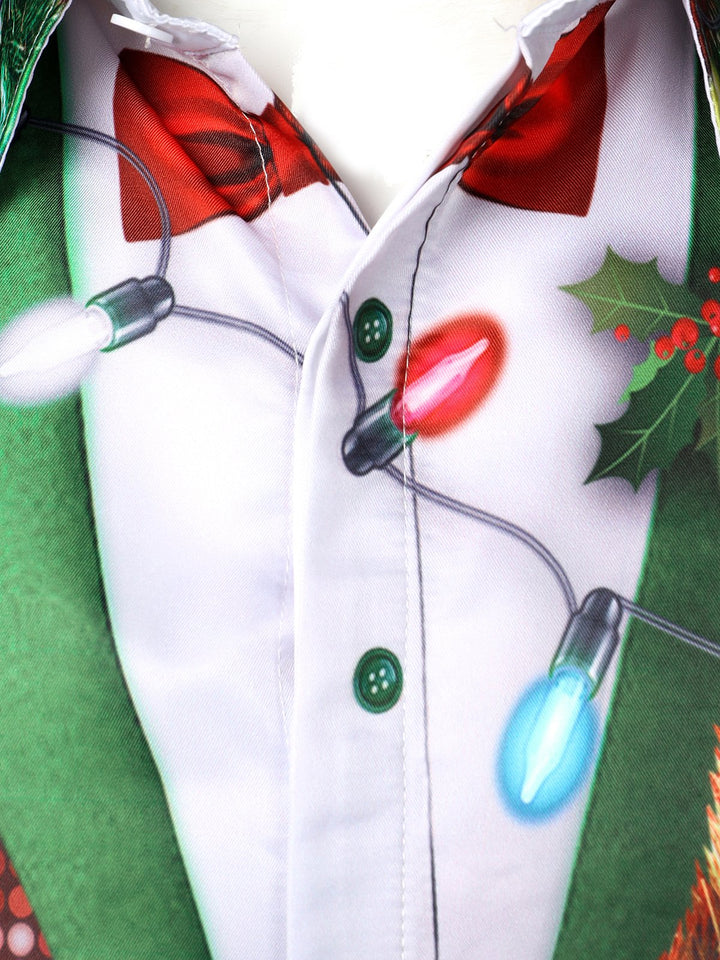 Bryce -男性用クリスマス楽しい服装テーマトップホリデーボタンダウン長袖シャツ