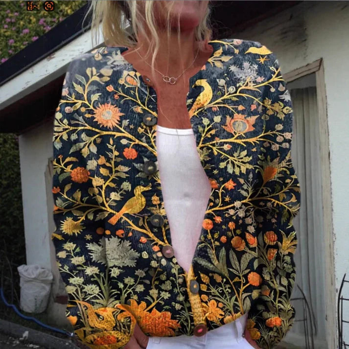 Gilly - ヴィンテージ風花柄カーディガン（ボタン付き）