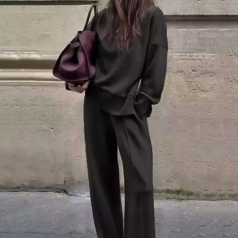 Blandine - ニットツーピースセット タートルネックセーターとワイドレッグパンツ